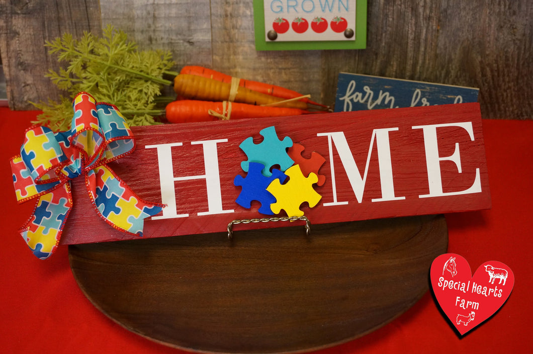 Autism Home Puzzle Piece Wooden Sign