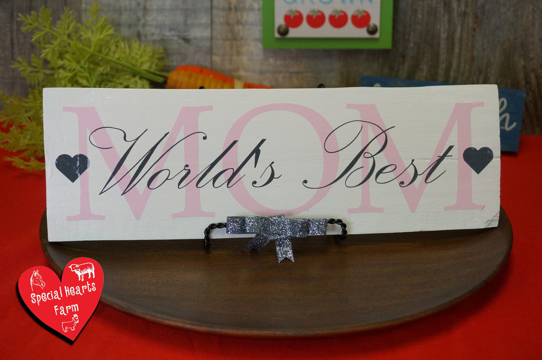 World's Best Mom Wooden Sign - Light Pink